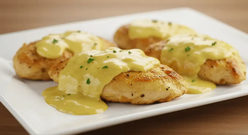 Skillet of cream cheese chicken topped with fresh parsley.