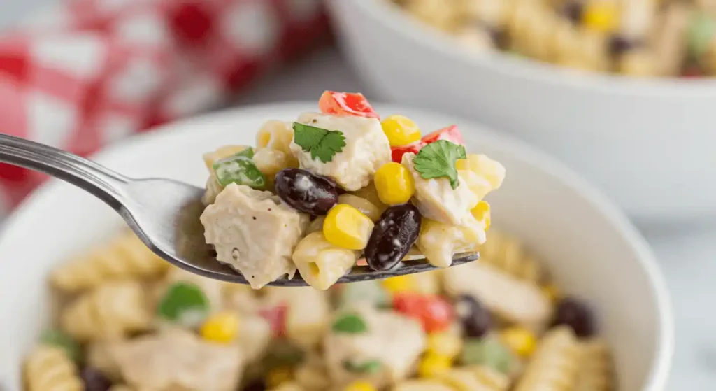 Greek pasta salad featuring penne, feta cheese, bell peppers, red onion, and parsley—perfect example of versatile pasta salad recipes.